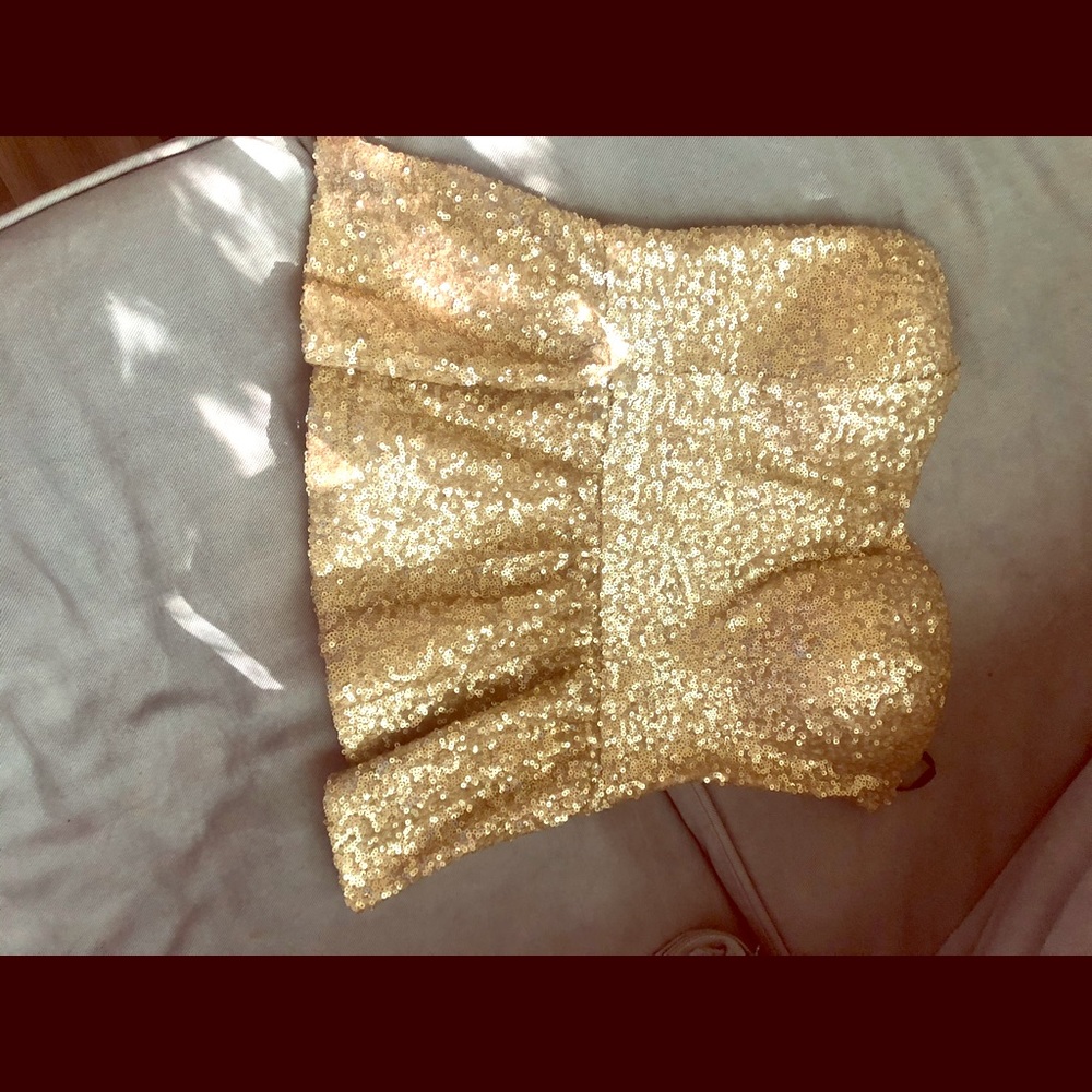 Strapless gold sequin top